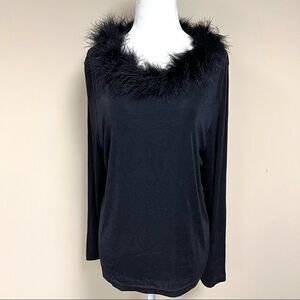 Vintage Christine Gerard top with feathered collar M/L